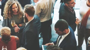 Diverse business people at a dinner party